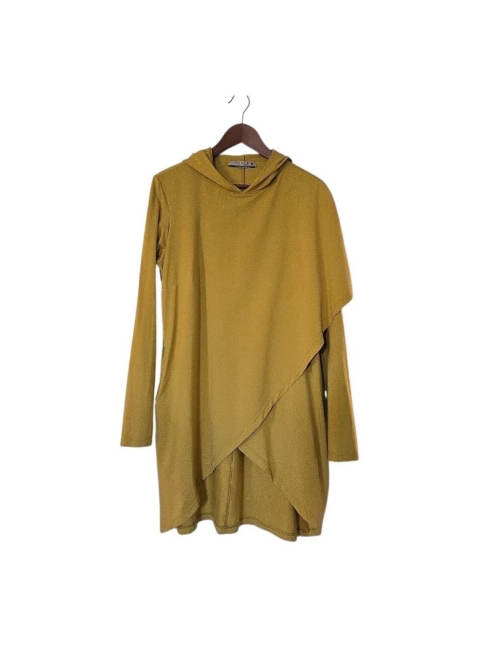 Shukr Clothing Mustard Long Sleeve Hooded Asymmetric Wrap Style Tunic Size Large
